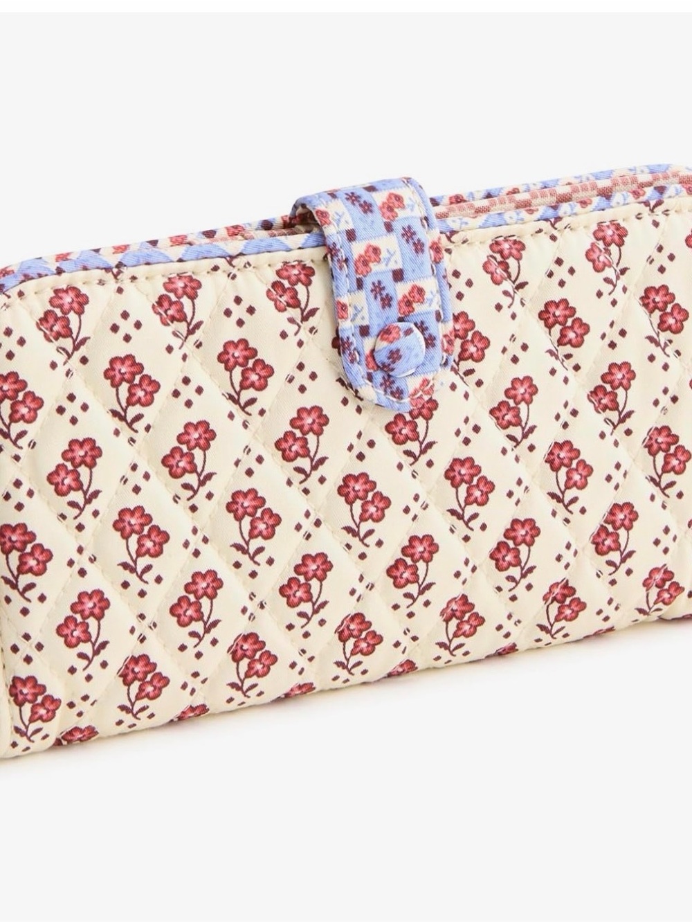 Vera Bradley Quilted Floral Wallet in Cream, Red & Blue Trim